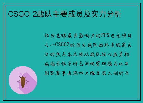 CSGO 2战队主要成员及实力分析