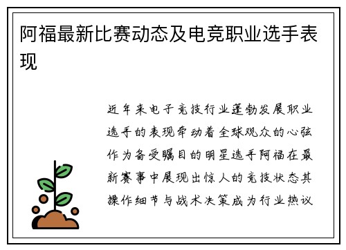 阿福最新比赛动态及电竞职业选手表现